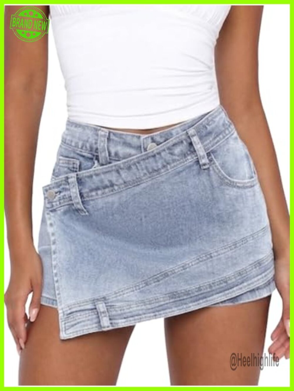 Asymmetrical Denim Skort Front Skirt Back Shorts Y2K Streetwear Mini